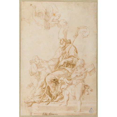 Saint Blaise, Seated and Enthroned by an Angel